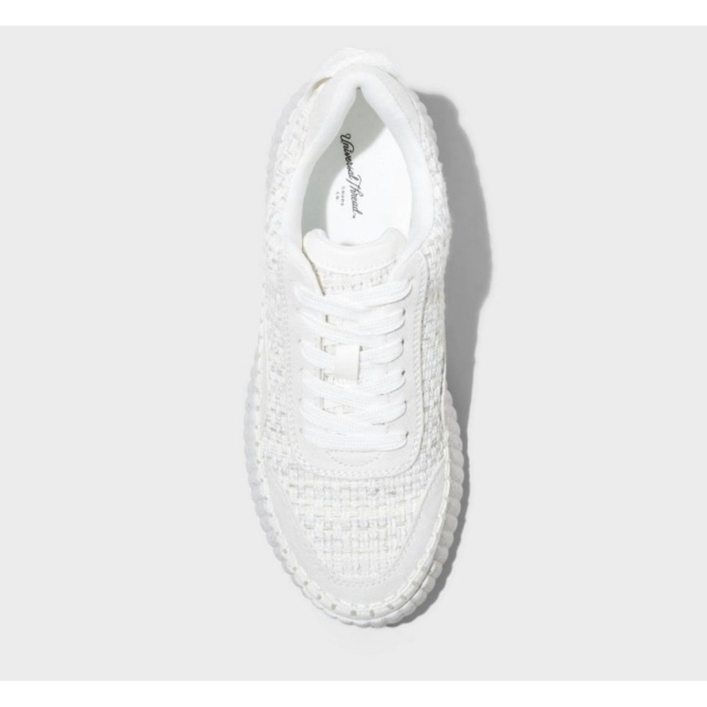 Universal Thread Cream Woven Boucle Platform Sneakers Whipstitch Detail Size 8